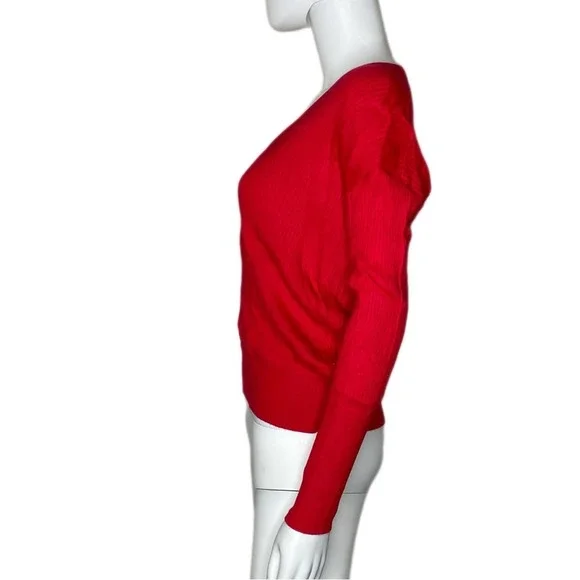 Elodie Women's Red Ribbed Knit Surplice Neck Long Sleeve Pullover Top sz S - Picture 3 of 4
